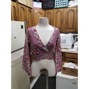 Paisley silk feel crop deep vee neck